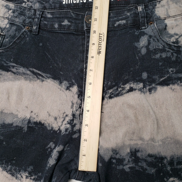 Stitches & Rivets Jeans Mens 42x30 Black Moto Bleached Racing Stripe Skinny - Picture 7 of 16